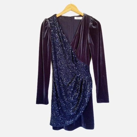BAILEY 44 Navy Blue Velvet Sequin Long Sleeve Dress Small - Picture 3 of 9
